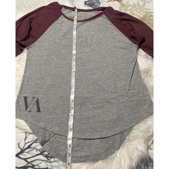 Women's RVCA 3/4 Sleeve Tee M Gray Burgundy - Picture 4 of 6